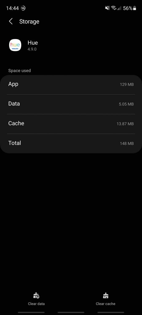 The clear data and cache options on an Android phone