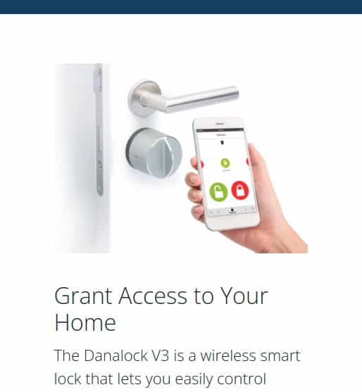 Website screenshot of the Danalock V3 smart lock