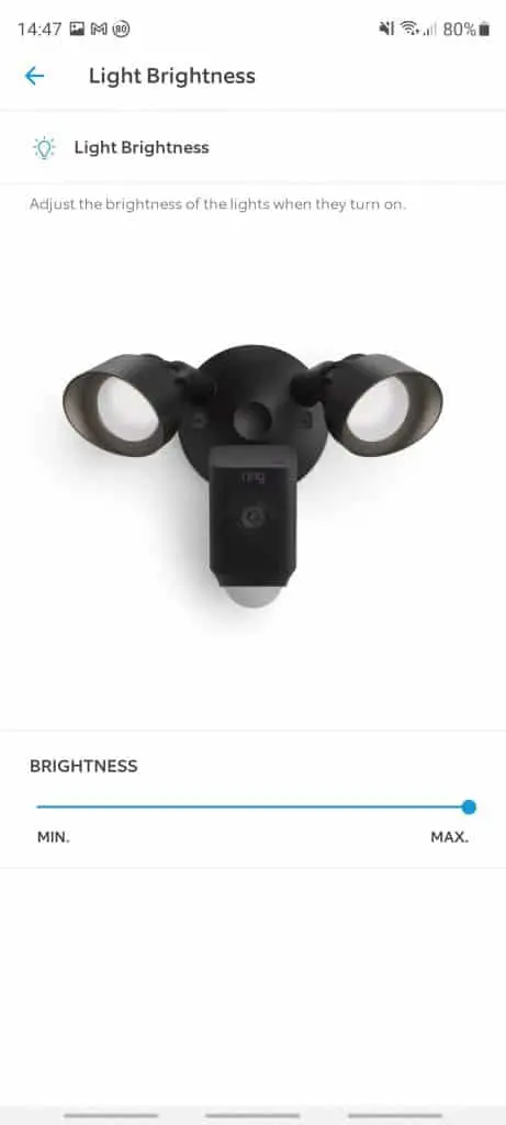 Adjusting the Ring Floodlight Cam brightness from within the Ring app