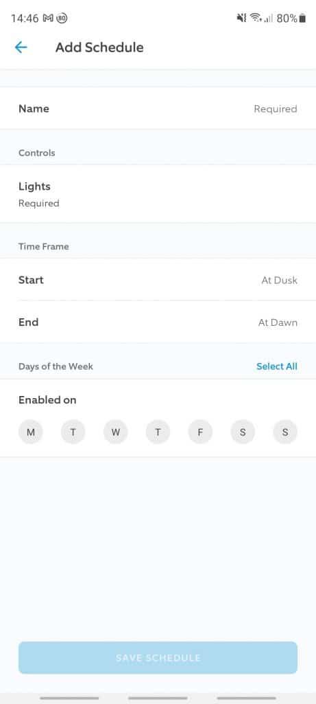 Setting a light schedule from within the Ring app