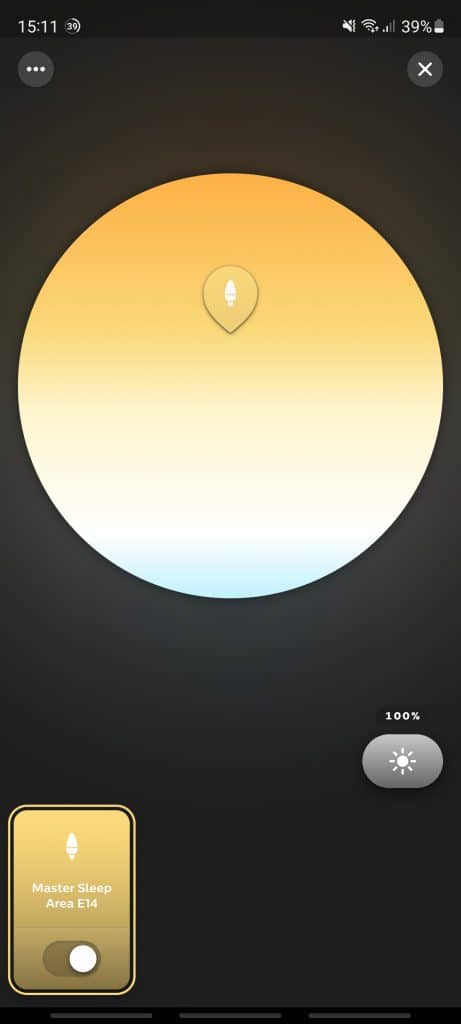 A White Ambiance color wheel on the Hue app