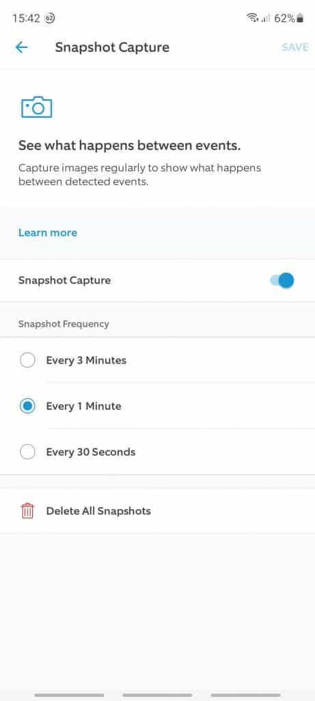 The snapshot capture section of the Ring app for a Ring camera