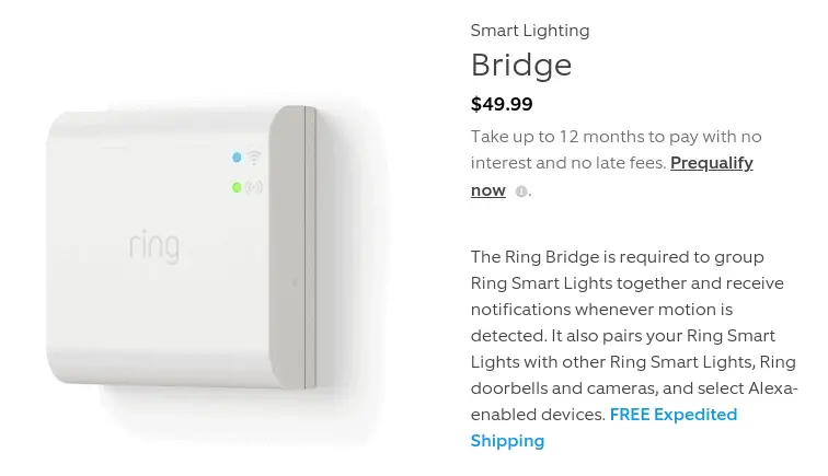 Screenshot from the Ring website of the Ring smart lighting bridge