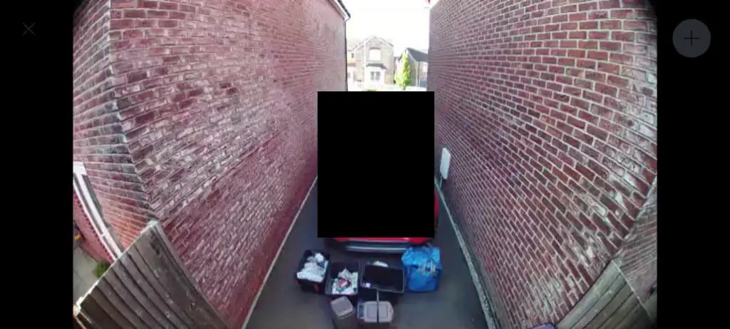 A Ring camera recording with a black box in the middle due to privacy zones